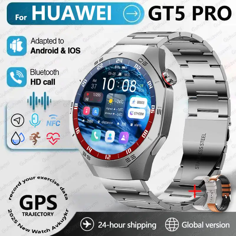 2025 For Huawei GT5 Pro Smartwatches Men HD AMOLED Screen GPS trajectory Health Monitor BT Call 1.52" Fitness Smartwatches IP68