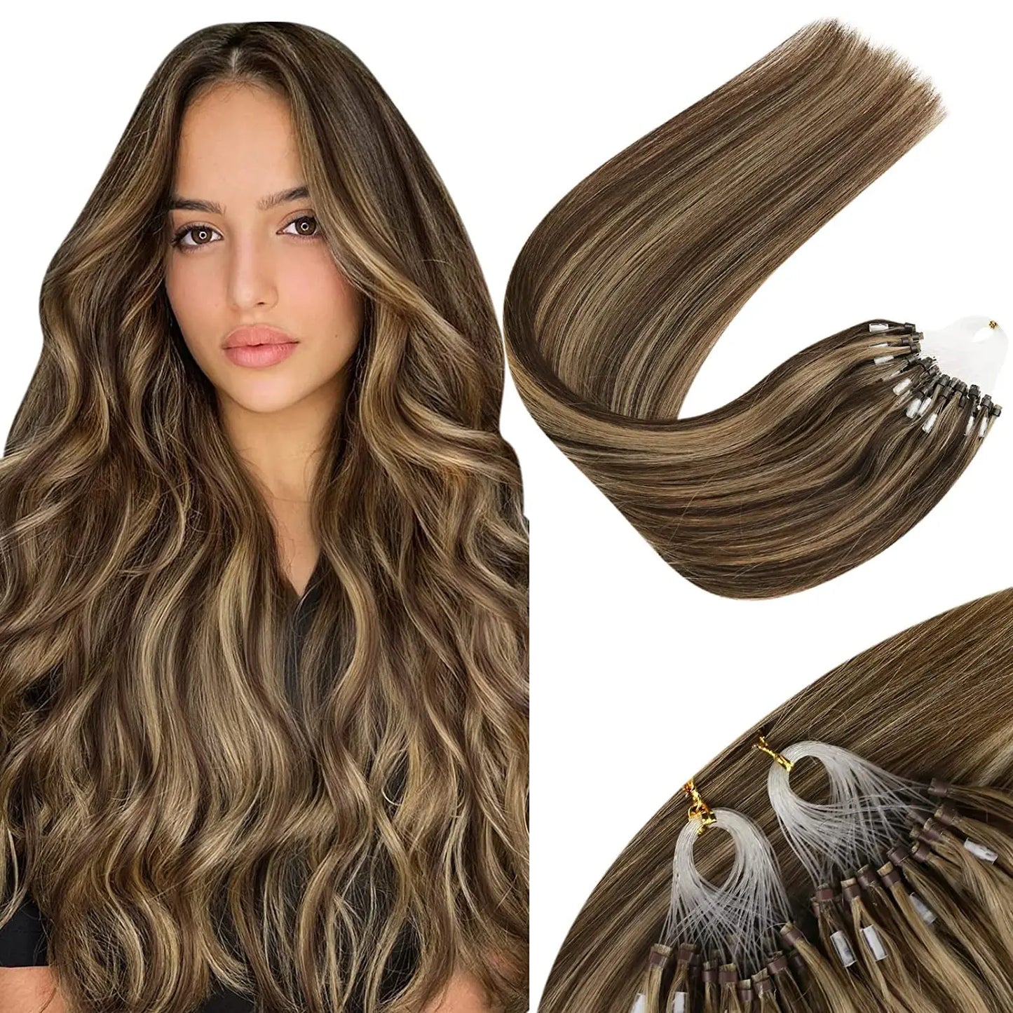 VeSunny Remy Micro Loop Human Hair Extensions Micro Beads Hair Silky Soft Micro Ring Hair Extensions 1g/strand 50g