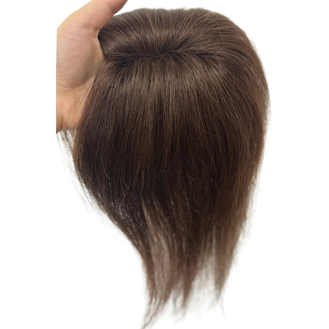 Breathable Swiss Lace Human Hair Topper for Women Dark Brown Bangs Fringe Hairline Topper Clip on Hair Piece for Thinning Hair