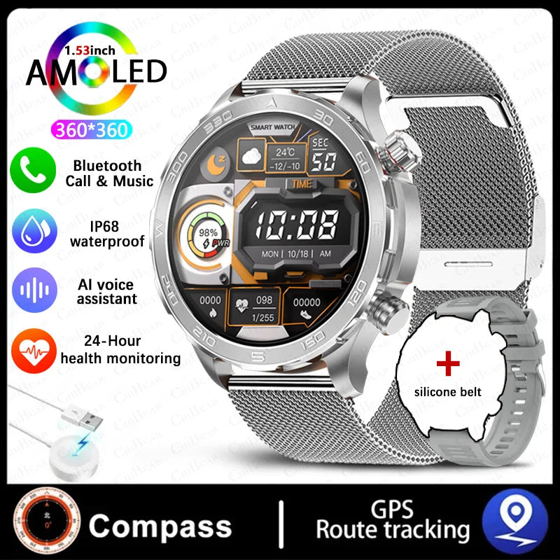 ChiBear Bluetooth Call Smart Watch Men For Huawei AMOLED HD Large Screen Heart Rate NFC IP68 Waterproof GPS Sports Smart Watch