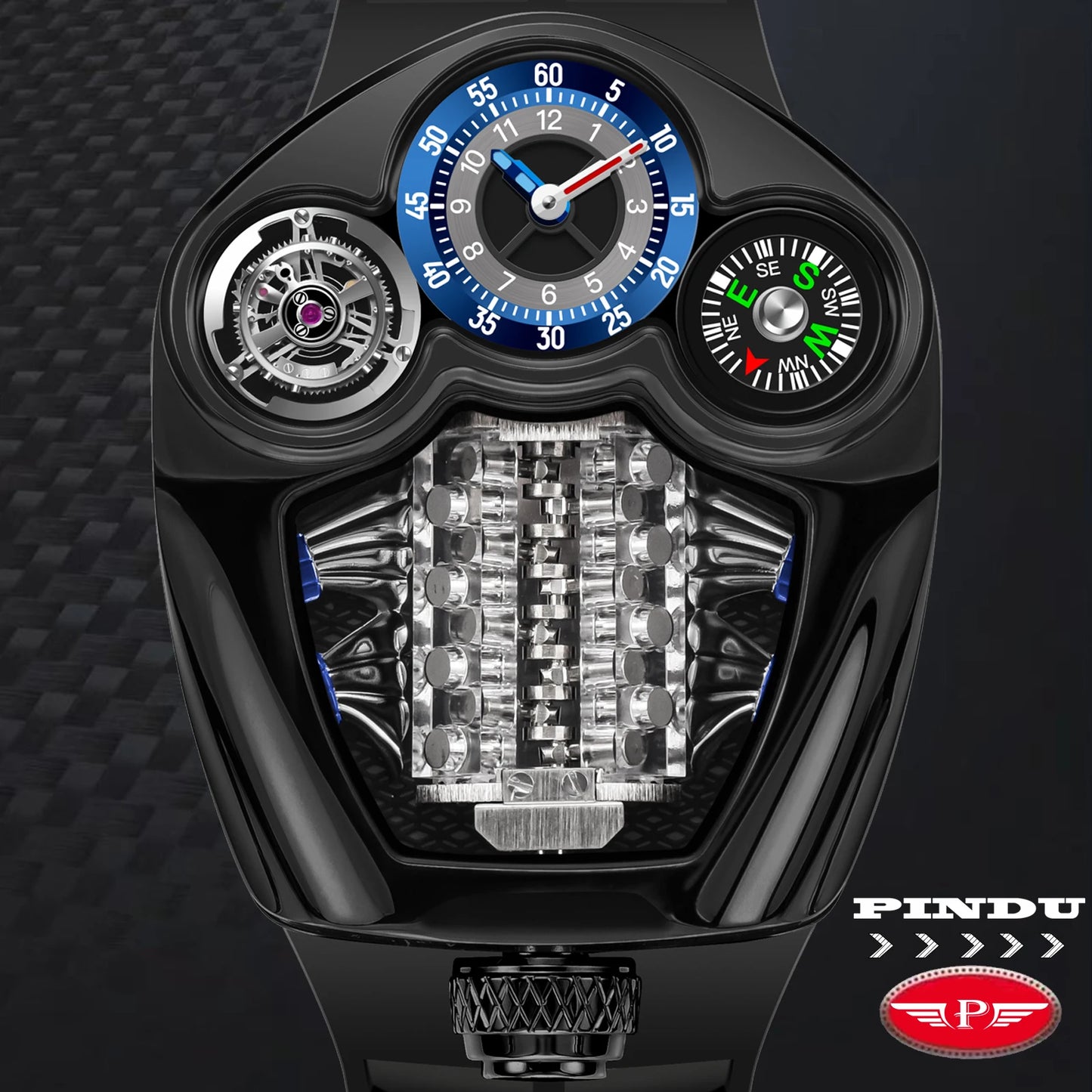 NEW PINDU Design Engine Series Quartz Watch Men TOP-luxurious Stainless steel Compass Waterproof Swiss quartz 762 movement watch