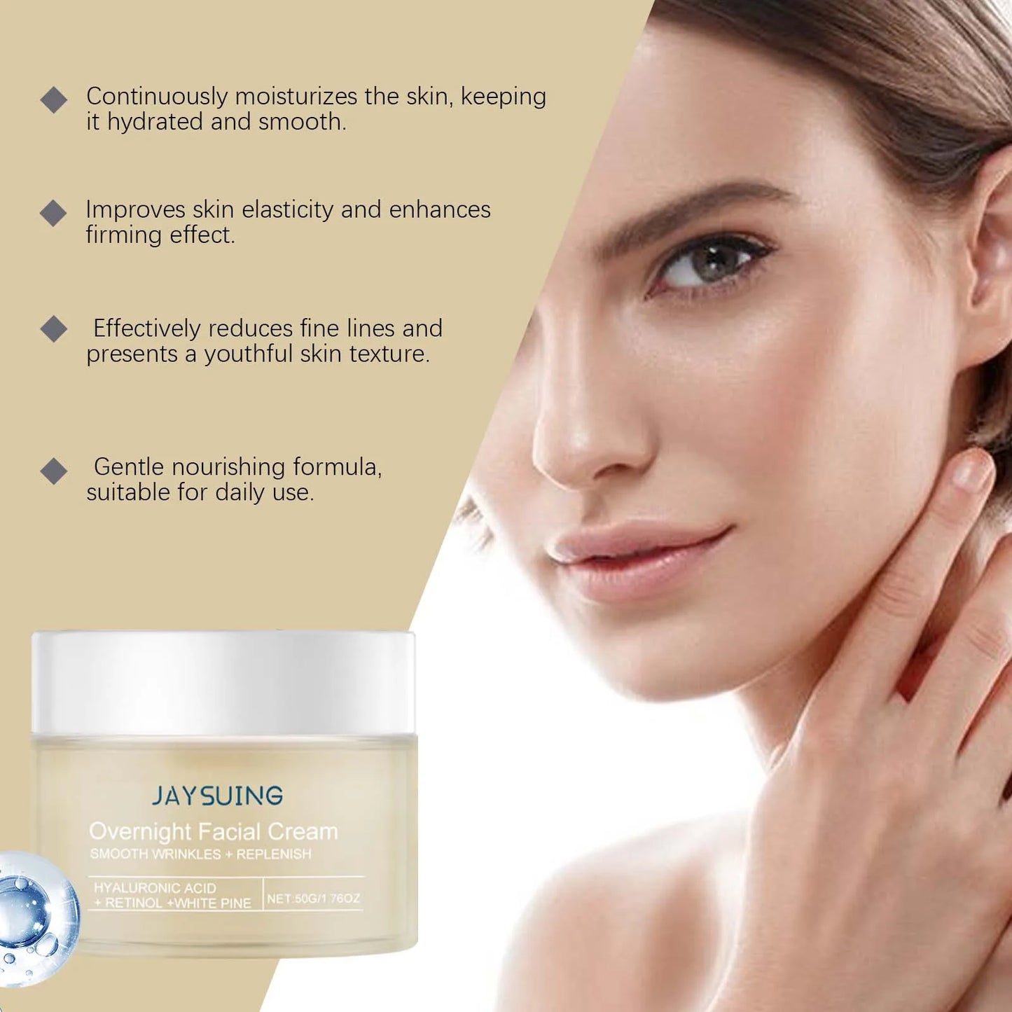 Pine Hydrating Face Night Cream Hyaluronic Acid Retinol Moisturizer Skincare Brightening Restore Tighten Overnight Facial Cream