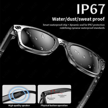LIGE Smart Glasses with Camera Bluetooth Call Music Touch Sunglasses AI Voice Assistant Video Sound Record Anti-Blue UV Glasses