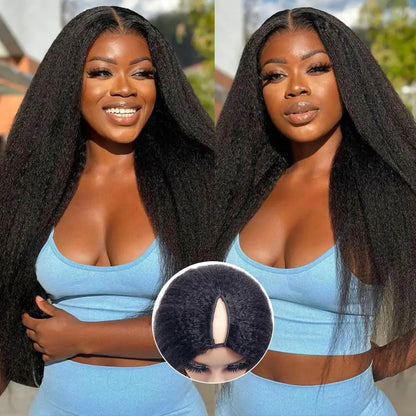Synthetic 10-30inch Kinky Straight U Part Wig V Part Wig Yaki Straight Wigs for Women Daily Use