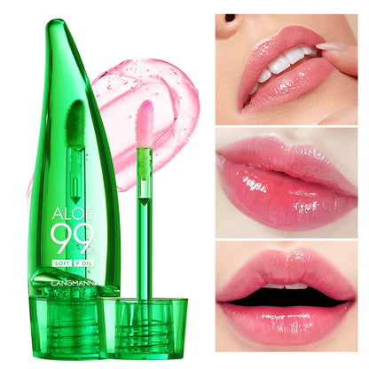 Aloe Vera Lip Gloss Strawberry Flavored Color Changing Moisturizing Lip Oil Long Lasting Shine Glaze for Lips Care