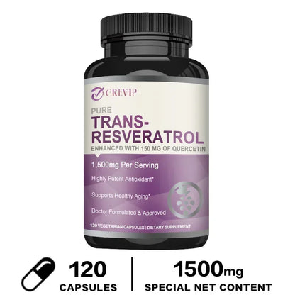 Trans-Resveratrol - Supports Brain Function, Promotes Joint and Heart Health, and Fights Aging
