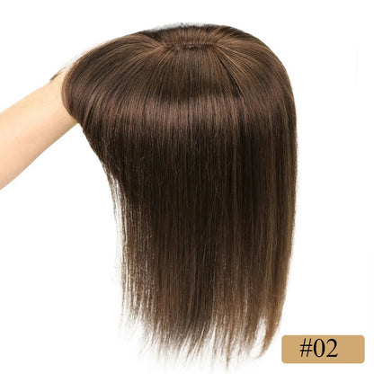 8x12cm Human Hair Topper With Bangs Women Natural Black Brown Highlights Blonde Skin Scalp Clip in Topper Hair Pieces Human Hair