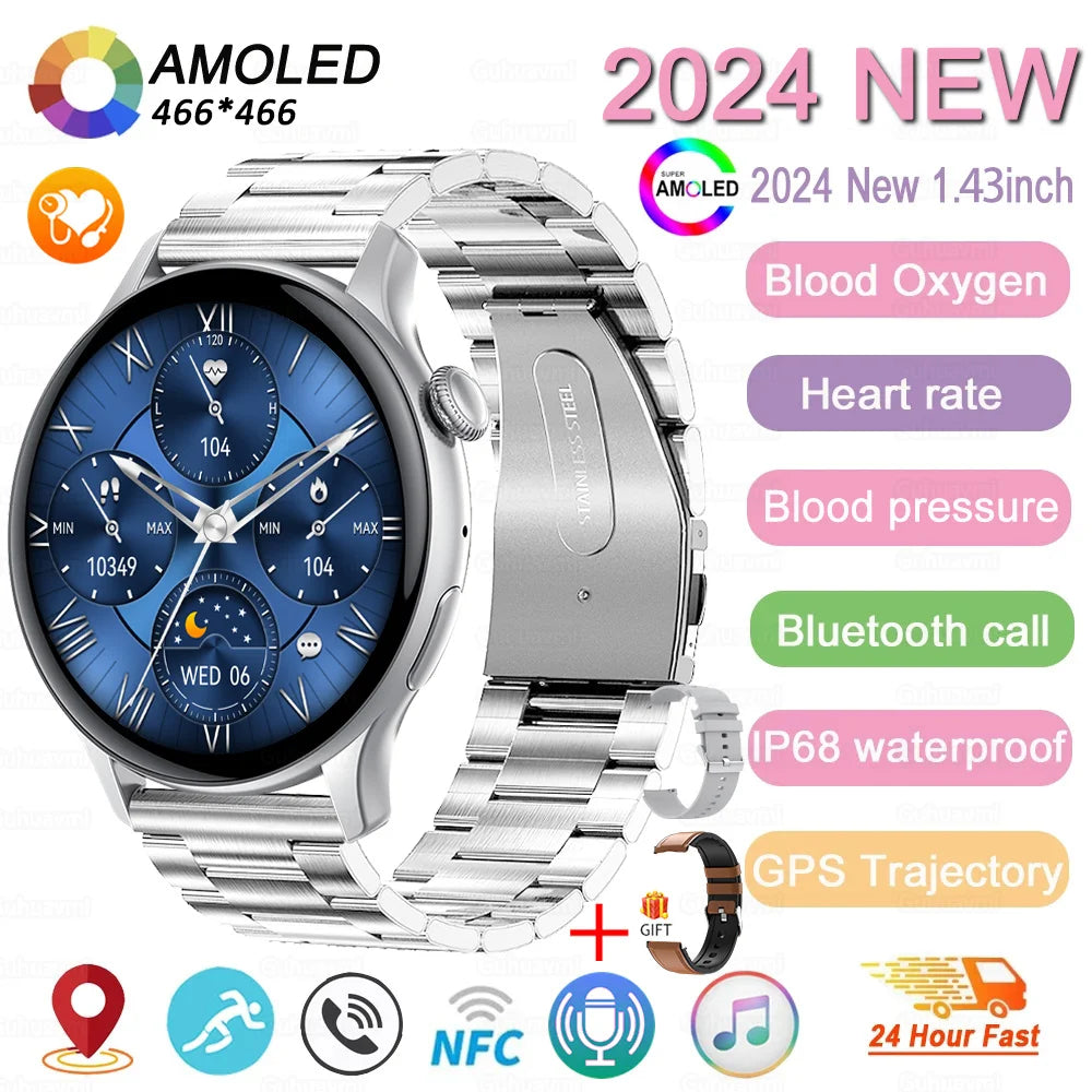 2024 New NFC Smart Watch Women 1.43 Inch AMOLED 466*466 HD Screen Always Display Sport Watch Women Bluetooth Call GPS Smartwatch