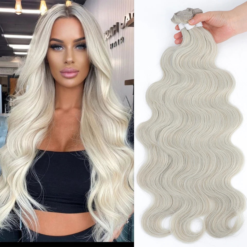 Gladys Body Wave Hair Bundles 26 Inch Soft Long Synthetic Body Wave Hair Weave White Grey  613 Blonde 100g Hair Extensions
