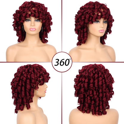 Synthetic Short Loose Curly Wigs Afro Wig Half Short Wigs for Black Women Weave Curly Wigs with Bangs Curly Hair Wig