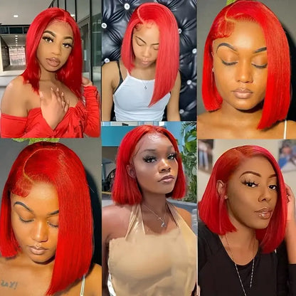 Red Short Bob Wig Human Hair HD Lace Front Wigs Straight 13X4 Blonde 613 Highlight Pink Colored Blunt Cut Lace Frontal Wig 13x6
