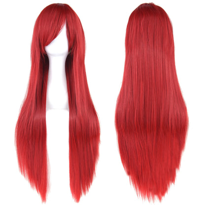 80cm Long Synthetic Hair White Purple Cosplay Wigs Party Black Hair  for Women Straight Wig Hairpiece