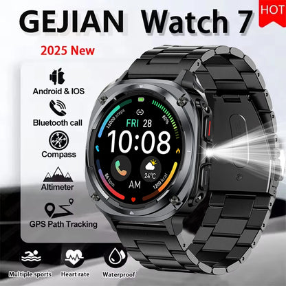 2025 New Watch 7 Ultra Men Smart Watch GPS Heart Rate Blood Oxygen Monitoring AMOLED Voice Call IPX8 LED Flashlight Smartwatch