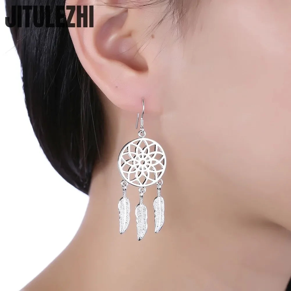 925 Sterling Silver Earrings For Woman Classic Designer Party Engagement Wedding Jewelry Dream Catcher Feathers Fine Jewelry
