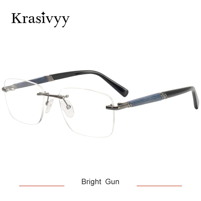 Krasivyy Rimless Wooden Glasses Frame Men Light Weight Optical  Eyeglasses Frame Prescription Myopia spectacles Titanium