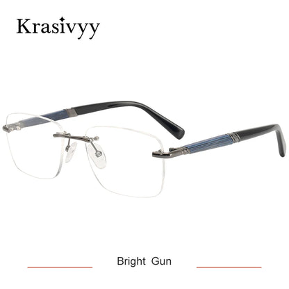 Krasivyy Rimless Wooden Glasses Frame Men Light Weight Optical  Eyeglasses Frame Prescription Myopia spectacles Titanium