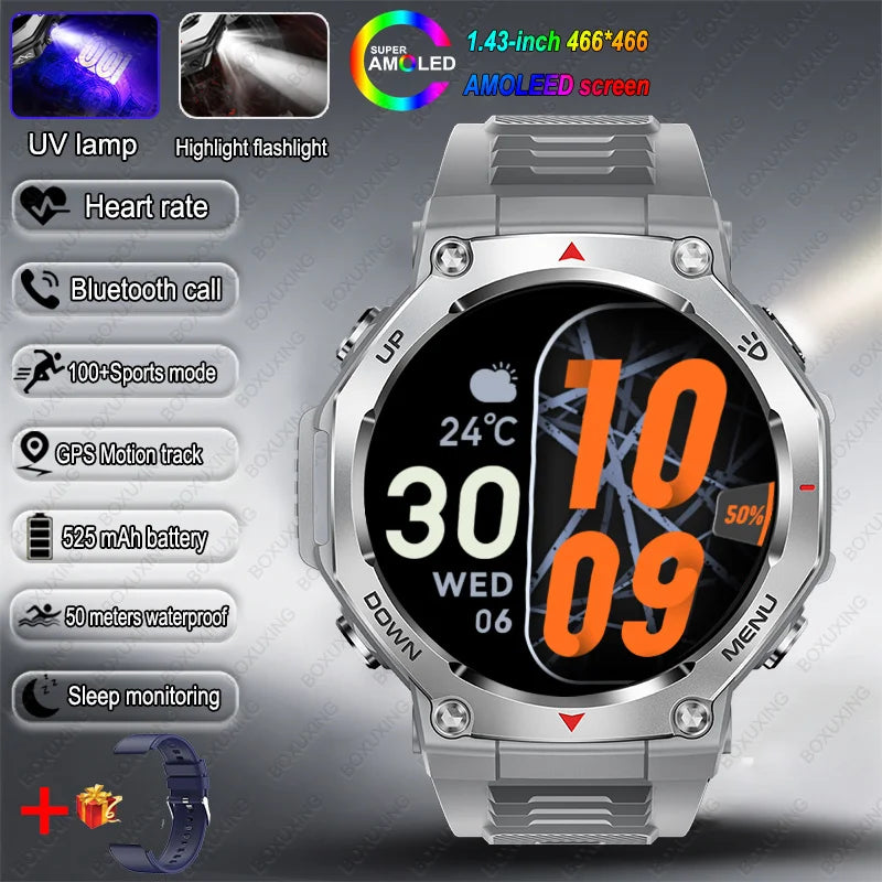 New Military Outdoor Sports Smart Watch Men GPS Motion Track 5 ATM Waterproof Heart Rate HD Bluetooth Call Smartwatch For Xiaomi