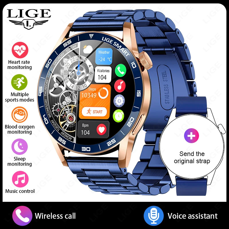 LIGE Men Fashion HD Screen Outdoor Sports Fitness Heart Rate Smartwatch 2025 New Bluetooth Call Waterproof Smart Watch Women