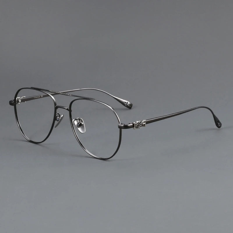 FIRADA Fashion Glasses Retro Pure Titanium Aviator Eyewear Comfortable Double Beam Prescription Eyeglasses Frame For Men 5125-C