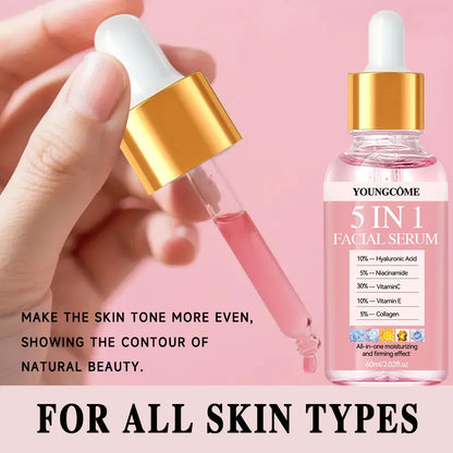 YOUNGCOME 5 In 1 Fade fine lines Firming Face Serum Vitamin C Hyaluronic Acid Facial Serum Moisturizing brightning Shrink Pores