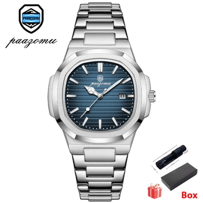 POEDAGAR Luxury Men's Quartz Watch - Waterproof Stainless Steel High Quality Fashion Clock with Date And Week Display Reloj+Box