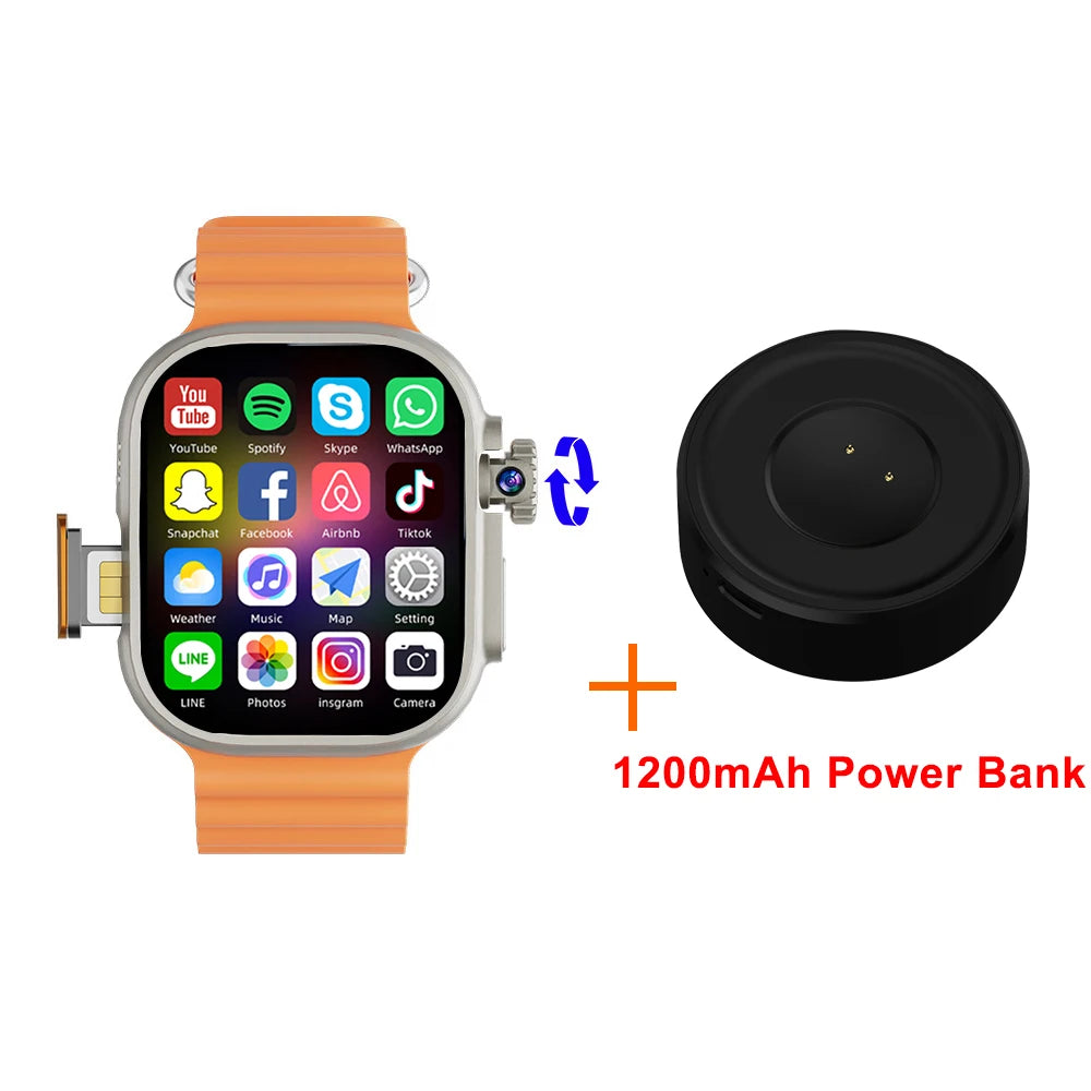 New Ultra Smart Watch 4G SIM Card 2.06''AMOLED Screen GPS WIFI 190°Rotating Camera Video Call Google Play Android Smartwatch