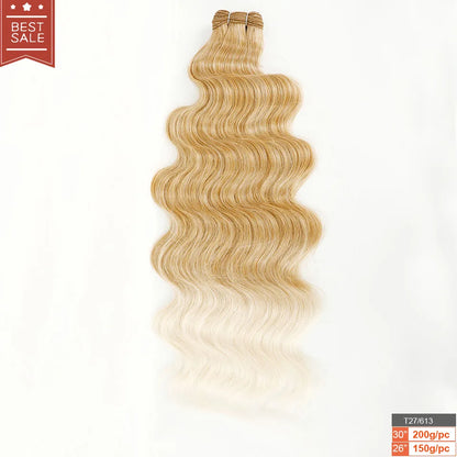 Magicae Blond 27/613 Highlight Ombre Brown High Temperature Synthetic Body Wave Ponytail 30Inch 200g Hair Extensions Wavy Bundle
