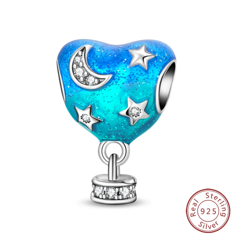 925 Sterling Silver Blue Purple Butterfly Perfume Bottle Starry Sky Hot Air Balloon Charms Beads Fit DIY S925 Bracelets Jewelry
