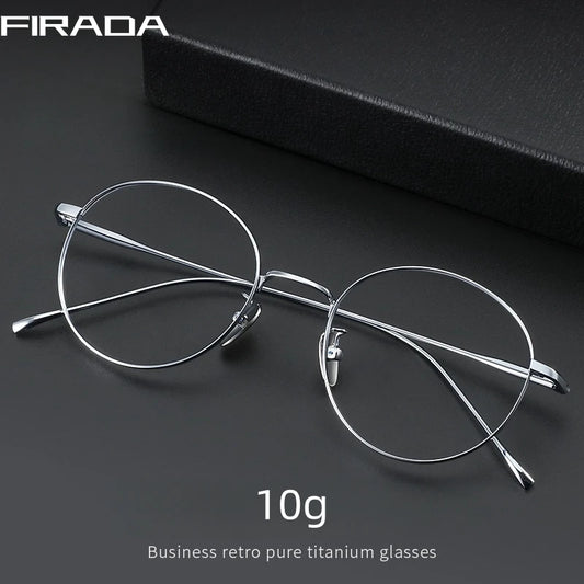 FIRADA Vintage Comfortable Eyeglasses Fashion Round Pure Titanium Eyewear Luxury Prescription Glasses Frame For Men Women ST1644