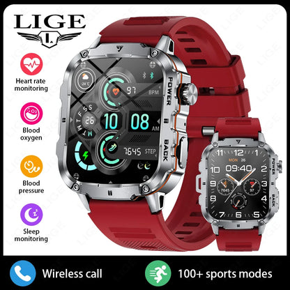 LIGE 2025 Rugged Military Smart Watch Men Outdoor Watches lP68 Waterproof 1.95" Al Voice BT Call Man Smartwatch For Android IOS