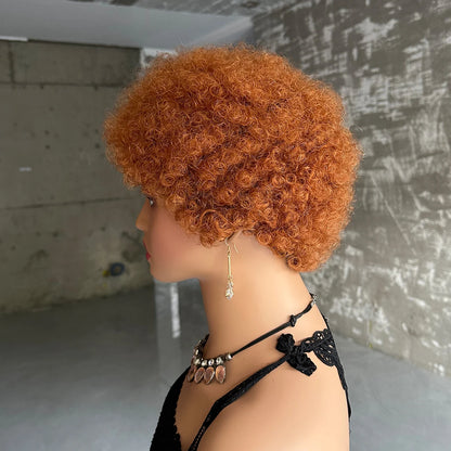 Short Afro Curly Wave Brazilian Human Hair Wigs Afro Puff Kinky Curly Wig For Women Black Brown Red Color Full Machine Wig