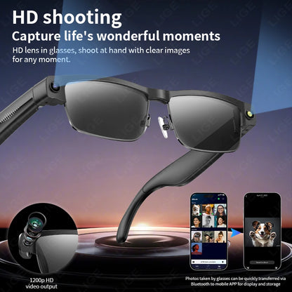 LIGE AI Smart Glasses Chat Voice Assistant Control 270mAh Battery 800W HD Camera 1200P Video Shoot Bluetooth Call Sunglasses New