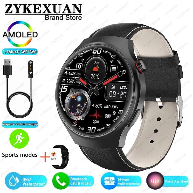 2025 New Watch4 Pro Men Smart Watch 360*360 AMOLED Screen Heart Rate Bluetooth Call IP67 Waterproof Men's Smartwatch For Android