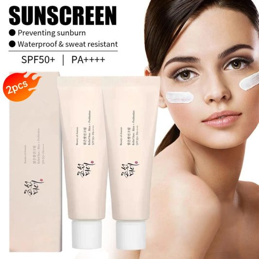 2pcs SPF50+ Sunscreen Korean Rice Probiotic Solar Blocker Skin Whitening Cream Anti UV Sun Block Hydrating Sun Lotion