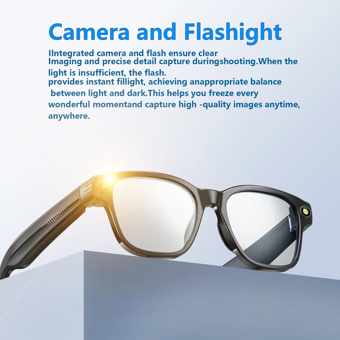 AI Smart Glasses Bluetooth Call Translator 800W Camera Sunglass Lenses Audio Built-in Mic Speakers  Voice Assistant Control