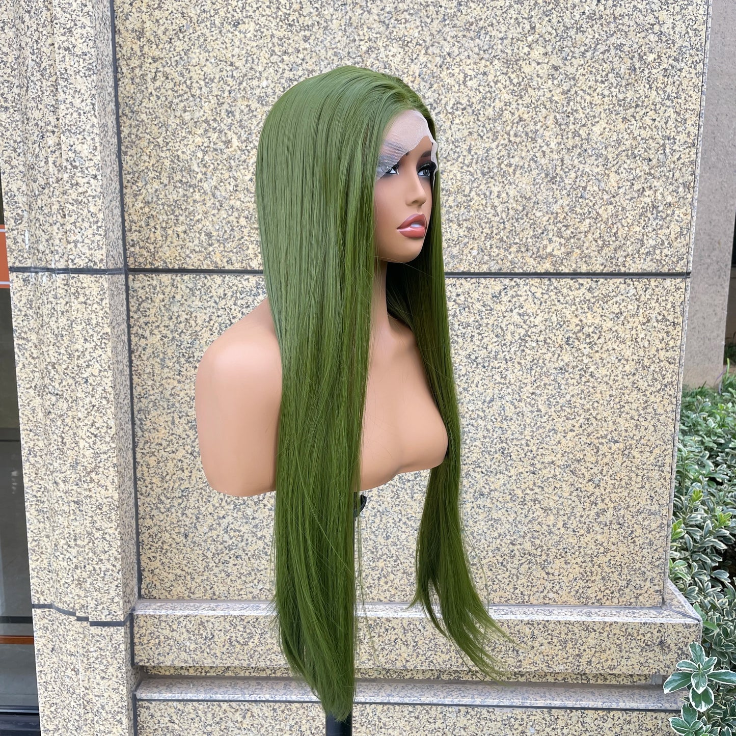 Grass Green 13x4 Synthetic Lace Front Wig for Woman Natural Hairline Long Silky Straight Wig 26 Inch High Quality Glueless Wig