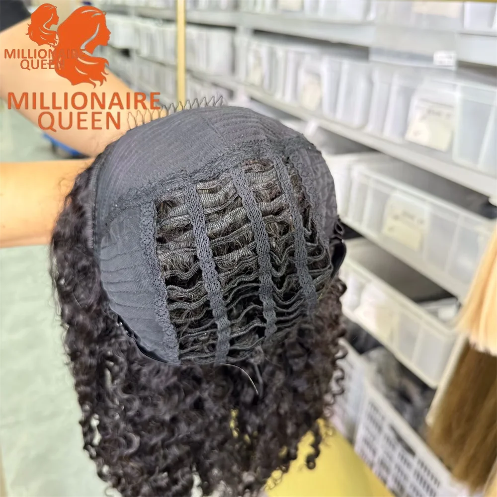 Millionaire Queen Half Wig Glueless Burmese Pixi Curly 100% Human Hair With Drawstring Seamless Clips Half Wigs 300 Density