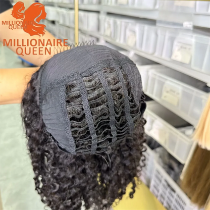 Millionaire Queen Half Wig Glueless Burmese Pixi Curly 100% Human Hair With Drawstring Seamless Clips Half Wigs 300 Density