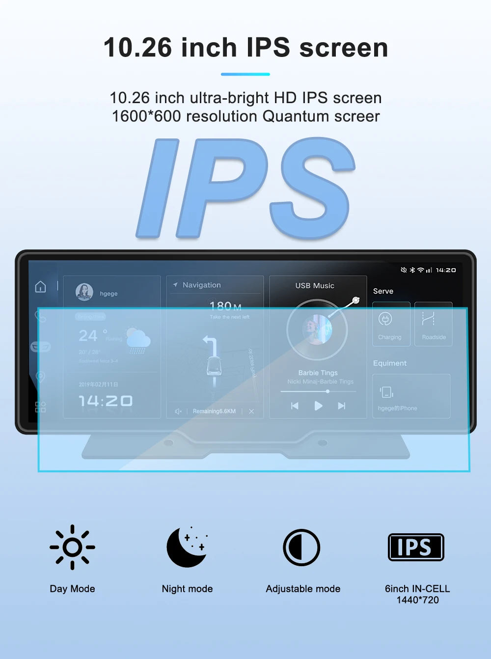 10.26 Inch Car Mirror Radio Multimedia Video Player Universal Wireless Carplay 5G Wifi BT High-performance CPU HDR QLED Screen