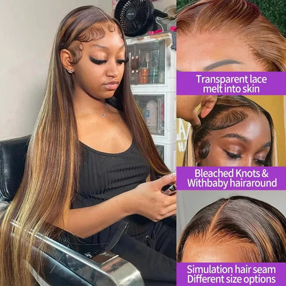 13x4 Hd Highlight Wigs Colored Lace Front Human Hair Wigs For Women Honey Blonde Straight Hd Lace Frontal Wigs Human Hair