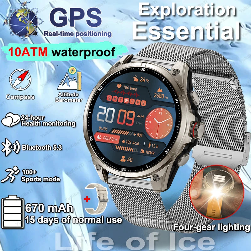 2025 New Premium GPS Smart Watches Outdoor Altimeter Barometer AMOLED Screen Built-in GPS Compass Military Sports Smartwatch Men