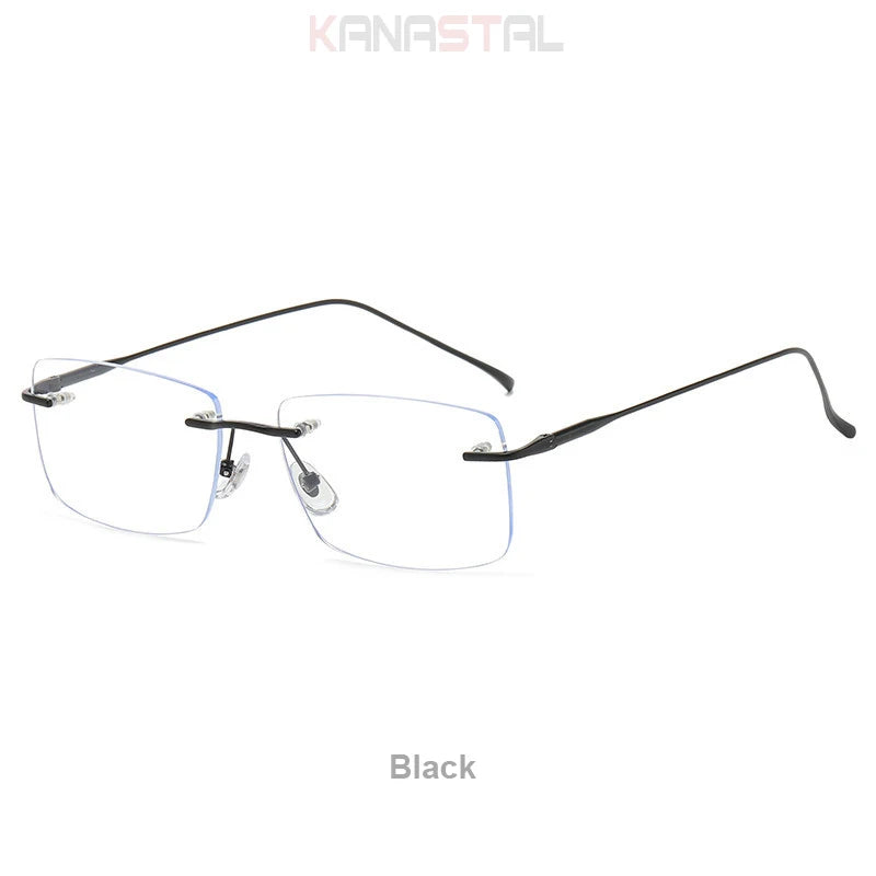 Men Rimless Prescription Glasses Reading Myopia Optical Lenses Eyewear Women Blue Light Blocking Titanium Metal Eyeglasses Frame