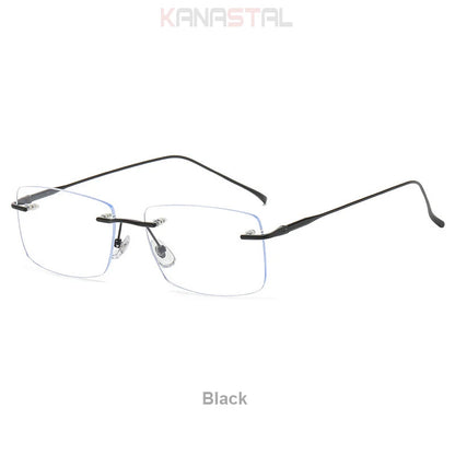 Men Rimless Prescription Glasses Reading Myopia Optical Lenses Eyewear Women Blue Light Blocking Titanium Metal Eyeglasses Frame