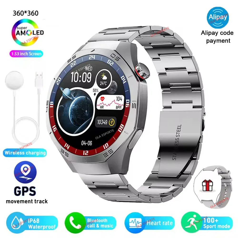 Smart Watch Men Watch 5 Pro AMOLED HD Screen Bluetooth Call GPS Trajectory NFC Heart Rate Monitor Compass SmartWatches 2025 New