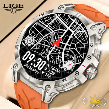 LIGE Outdoor Flashlight Smart Watch 1.85" HD Large Screen GPS Compass Bluetooth Call Fitness Sports IP68 Waterproof Smart Watch