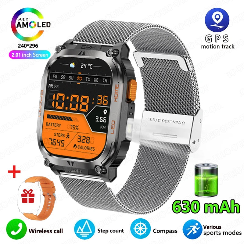 2025 New GPS Track Smart Watch Men IP68 Waterproof 2.01-inch HD Screen Compass 630mah Battery Bluetooth Call Outdoor Smart watch