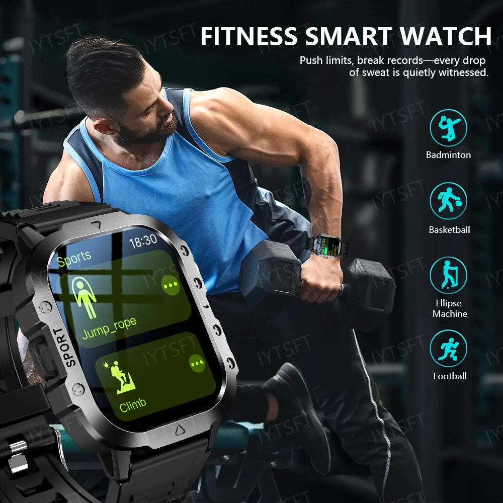 LAXASFIT 2025 New Military Smart Watch Men Outdoor Sports Fitness Tracker Health Monitoring 2.01Inch Bluetooth Calls Smartwatch