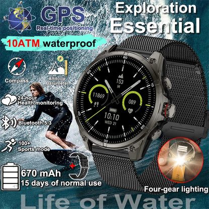 2025 New Premium GPS Smart Watches Outdoor Altimeter Barometer AMOLED Screen Built-in GPS Compass Military Sports Smartwatch Men