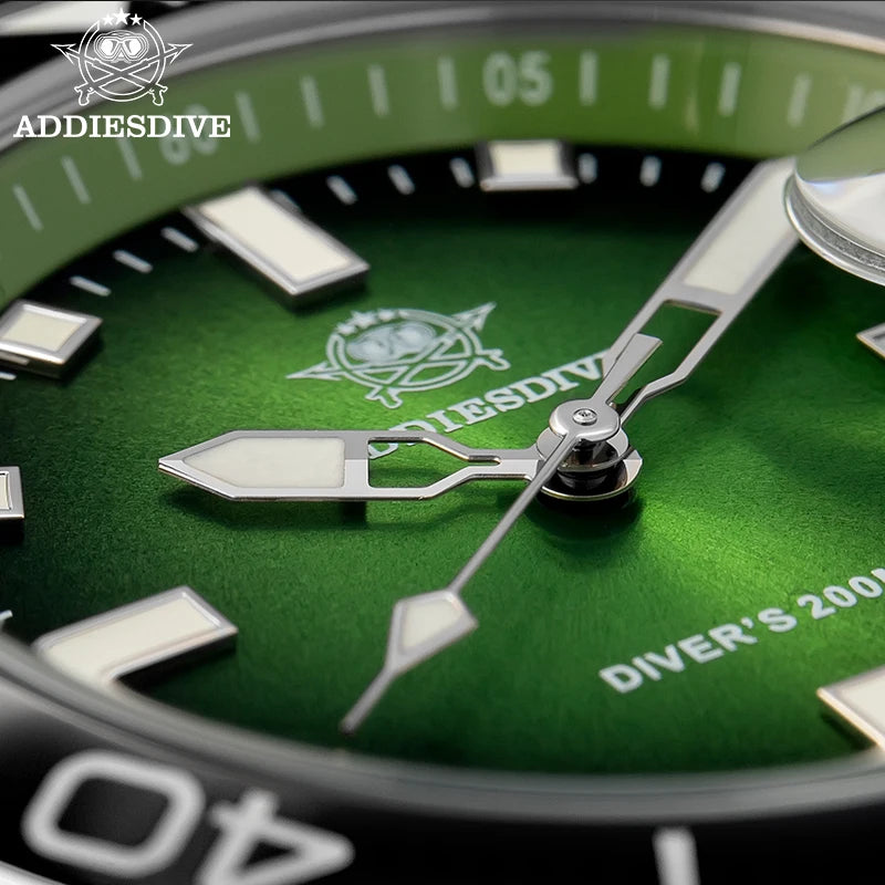 ADDIESDIVE NEW Diver Watch For Men Top Brand Waterproof Luminous Quartz Wristwatch Green/Red/Orange Dial Stainless Steel Watches