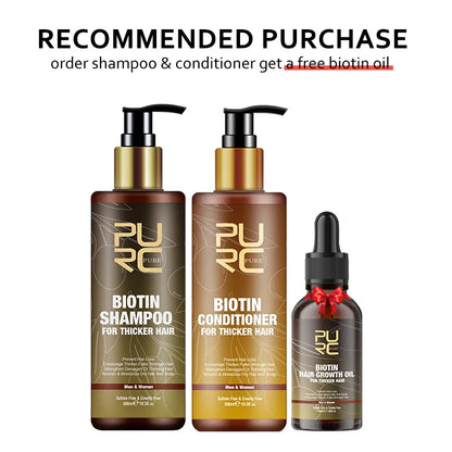 PURC Fast Biotin Hair Growth Oil Shampoo Conditioner Sets Anti Hair Loss Treatment for Men Women Thinning Hair Regrowth Care